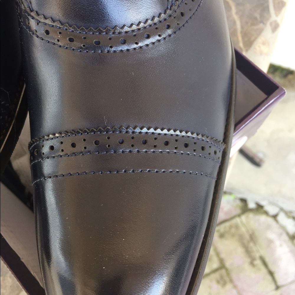 NWT Mens formal slip on leather lining dark navy blue dress shoes - Picture 4 of 12